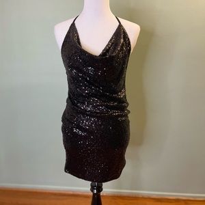 Fashion Nova Black Sequins Mini Dress L